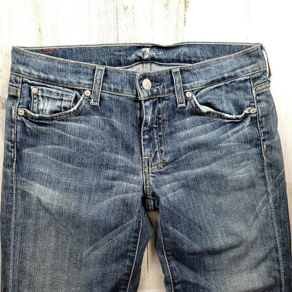 7 For All Mankind Womens Blue Denim Crop Dojo Jeans Size 28 (30x21) EUC - Picture 6 of 10